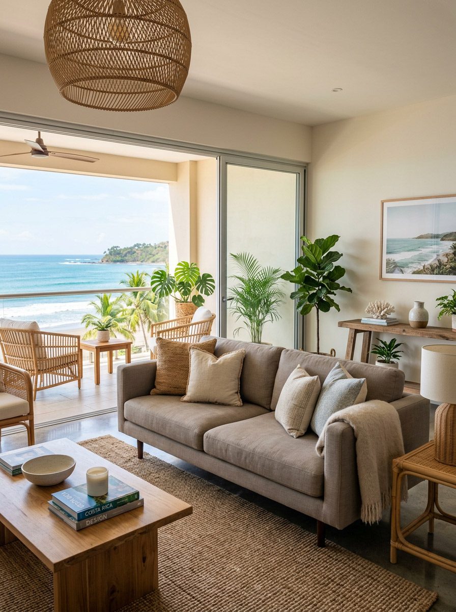 condo interior design Jaco Beach curated living room Riviera Home