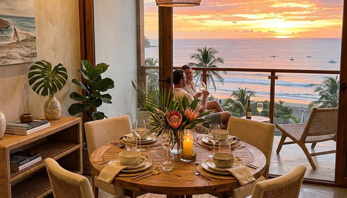 condo interior design Jaco Beach dining sunset view Riviera Home