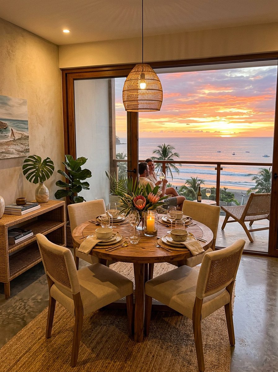 condo interior design Jaco Beach dining sunset view Riviera Home