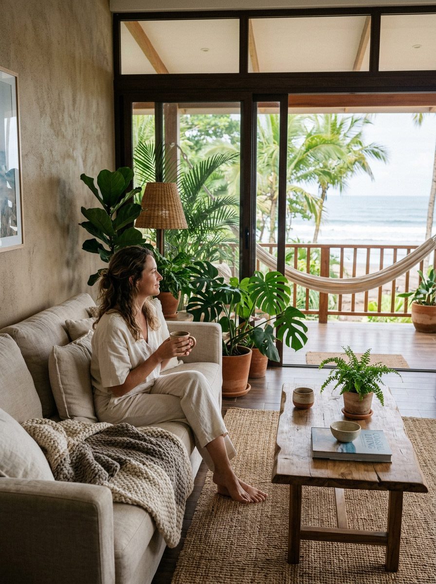 peaceful home design Costa Rica sanctuary living room Riviera Jaco