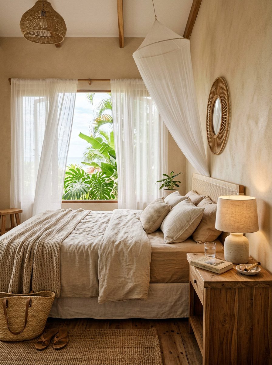 interior design trends Costa Rica 2026 warm beige bedroom coastal Riviera