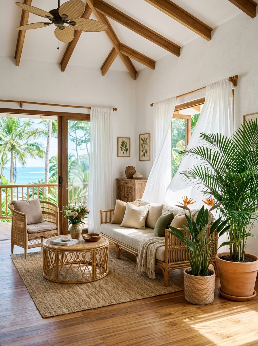 coastal home decor Jaco Costa Rica tropical greenery natural light