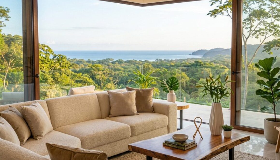 Cream L-shaped sectional sofa new development condo. Riviera Home Furniture Jacó Costa Rica