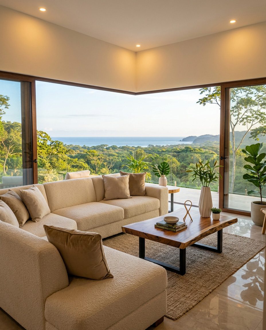 Cream L-shaped sectional sofa new development condo. Riviera Home Furniture Jacó Costa Rica