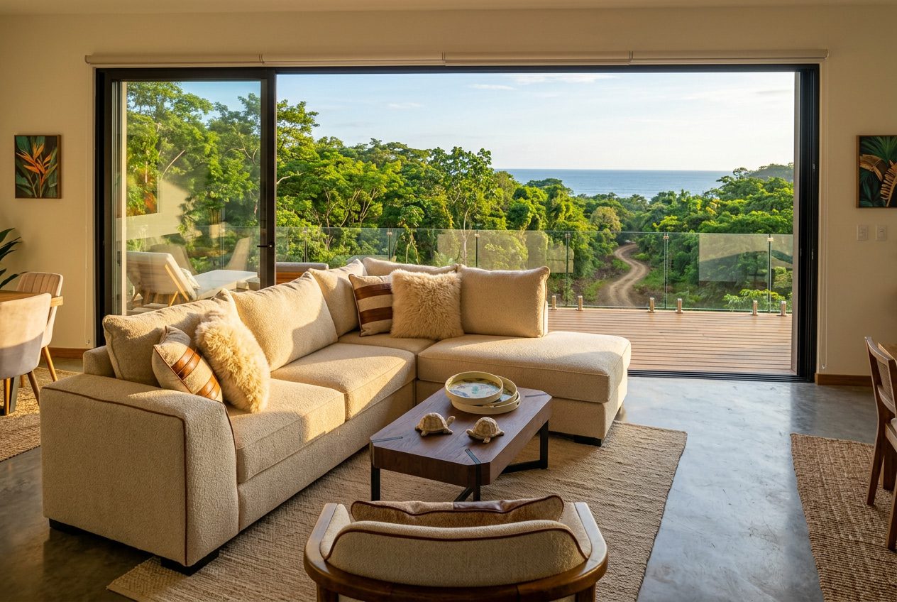 Cream L-shaped sectional sofa new development condo — Riviera Home Furniture Jacó Costa Rica
