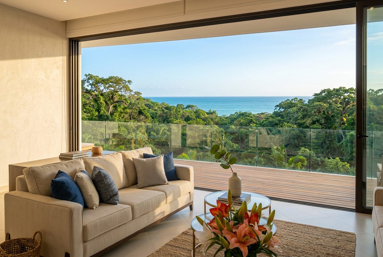 Custom linen sofa with coastal cushions — Riviera Home Furniture Jacó Costa Rica