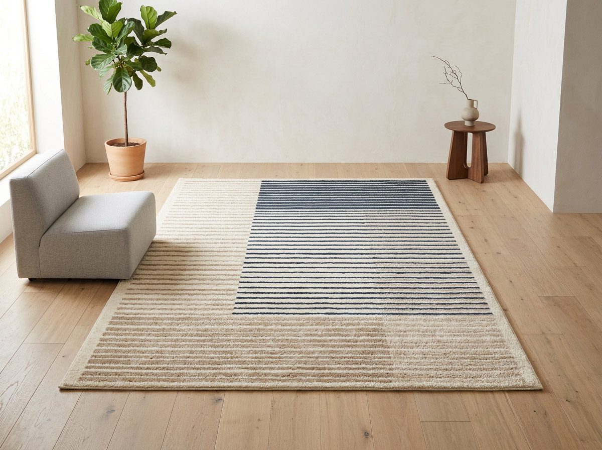 Fragmented diagonal stripe rug in blush rose and charcoal — Riviera Home Furniture Jacó Costa Rica