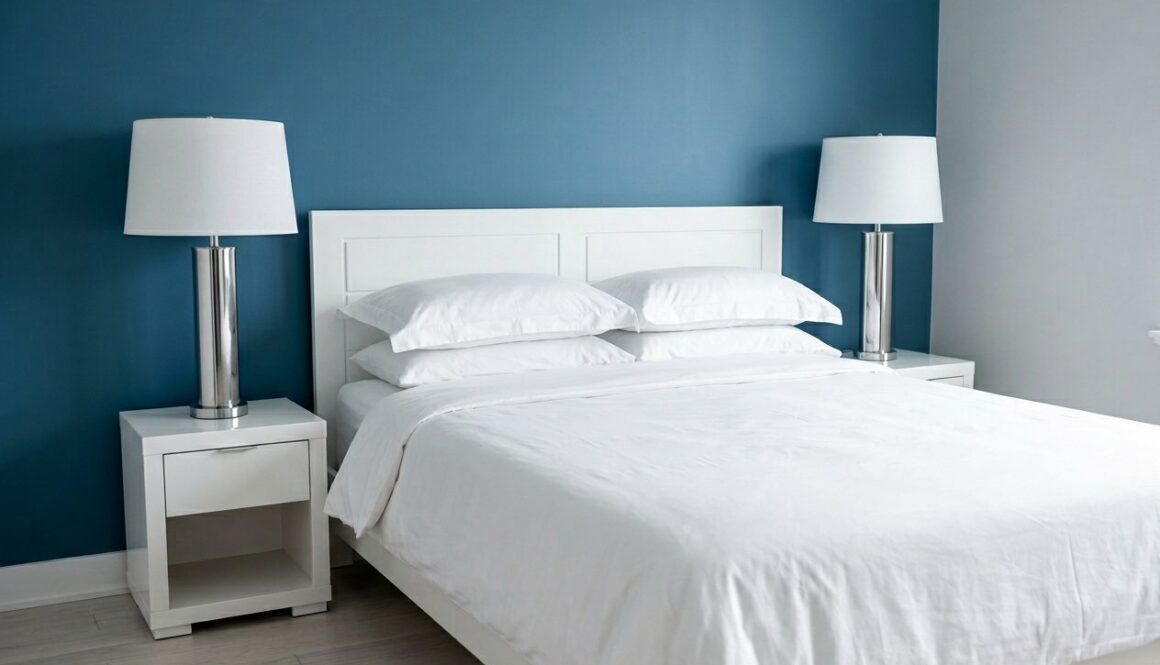 Custom white bedroom blue wall — Riviera Furniture Jacó Costa Rica