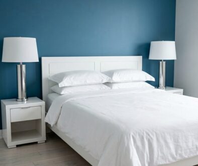 Custom white bedroom blue wall — Riviera Furniture Jacó Costa Rica