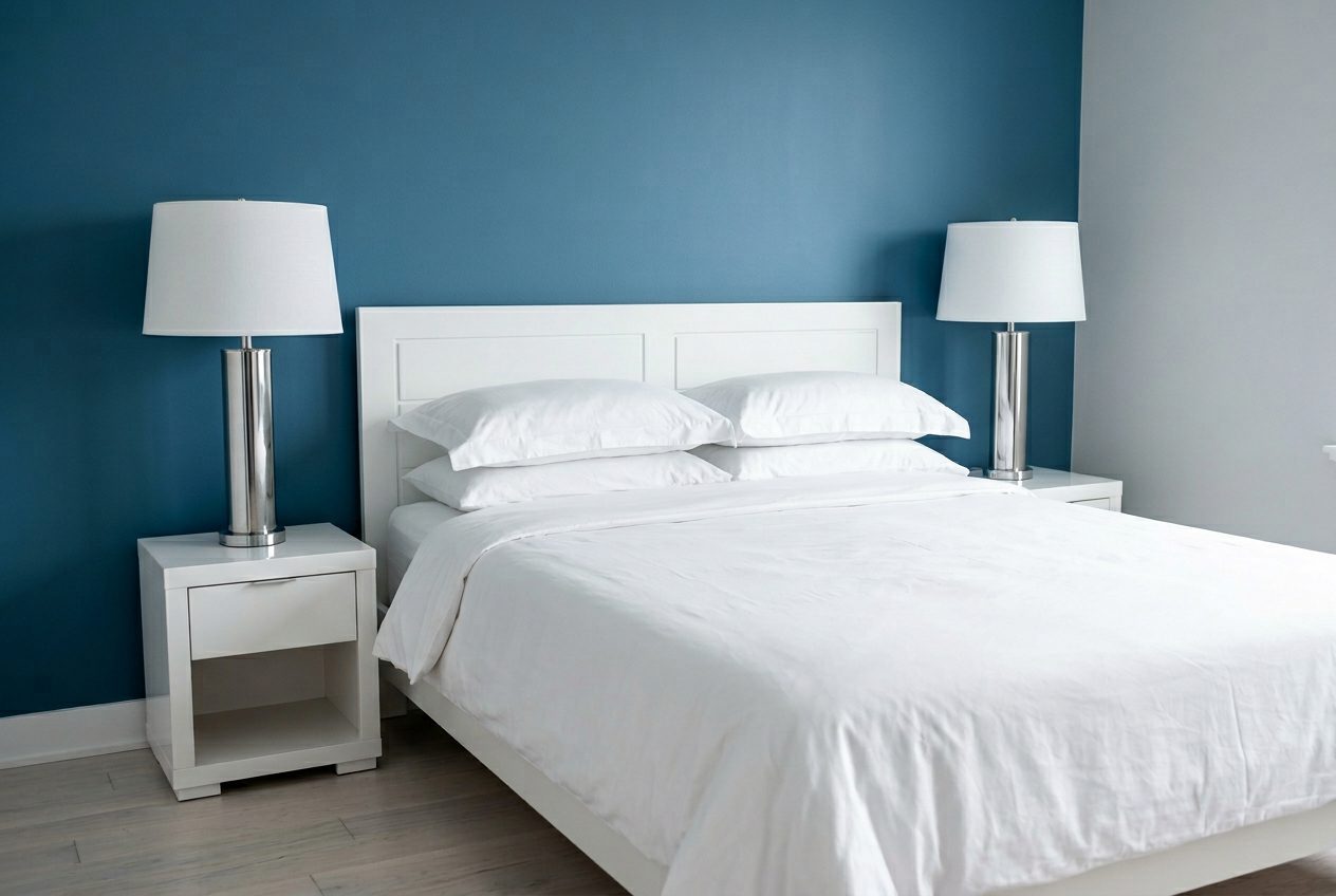 Custom white bedroom blue wall — Riviera Furniture Jacó Costa Rica