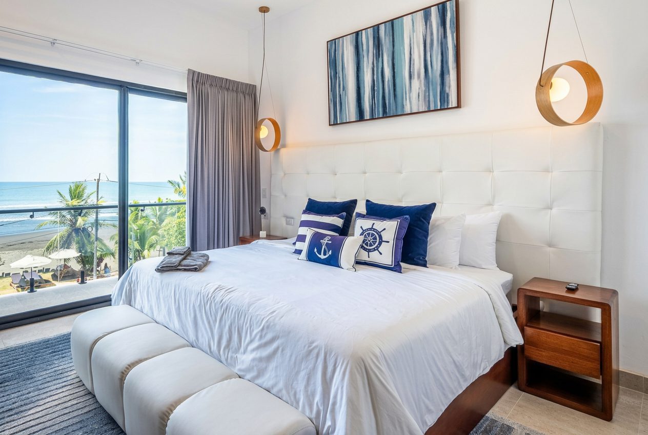 Custom nautical bedroom with ocean view — Riviera Furniture Jacó Costa Rica