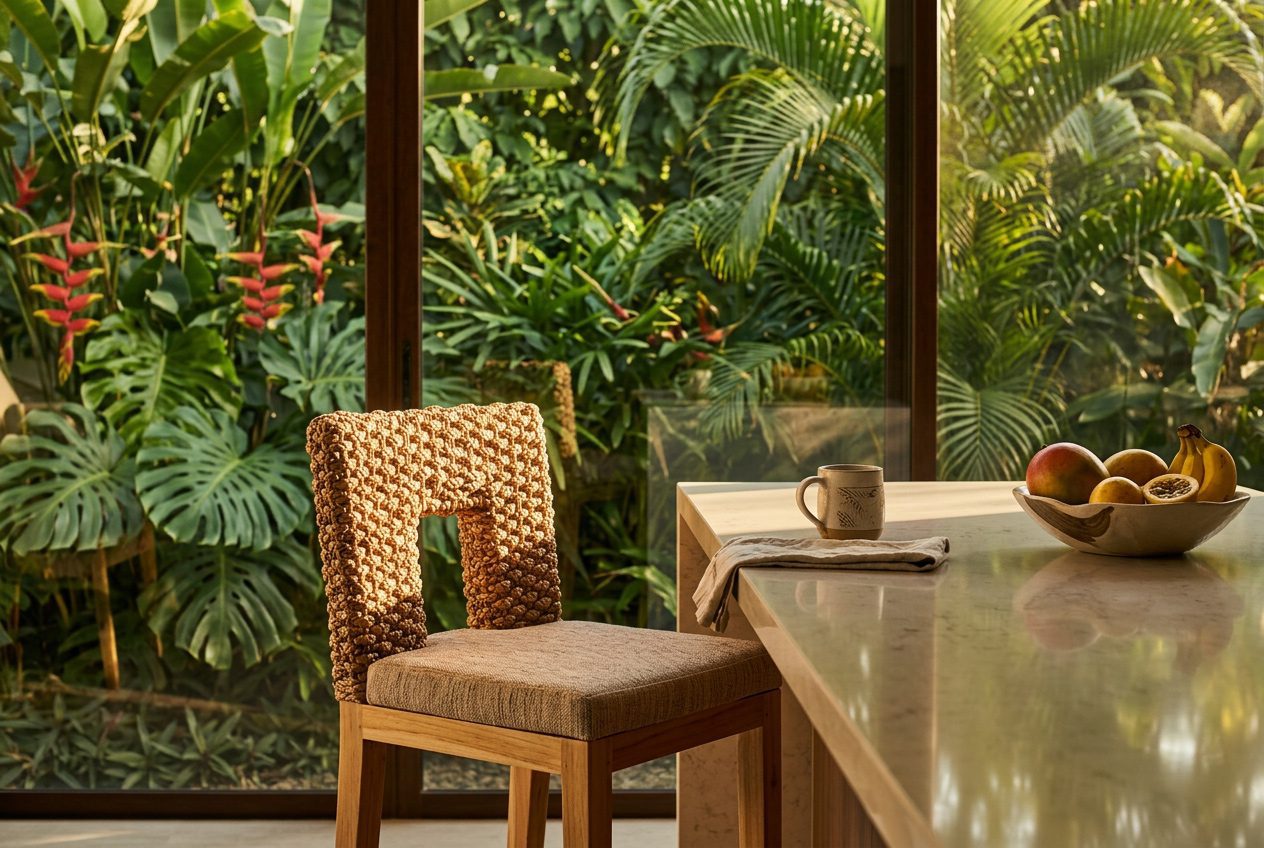 Heavy rattan bar stools coastal kitchen Jacó Beach — Riviera Home Furniture Costa Rica