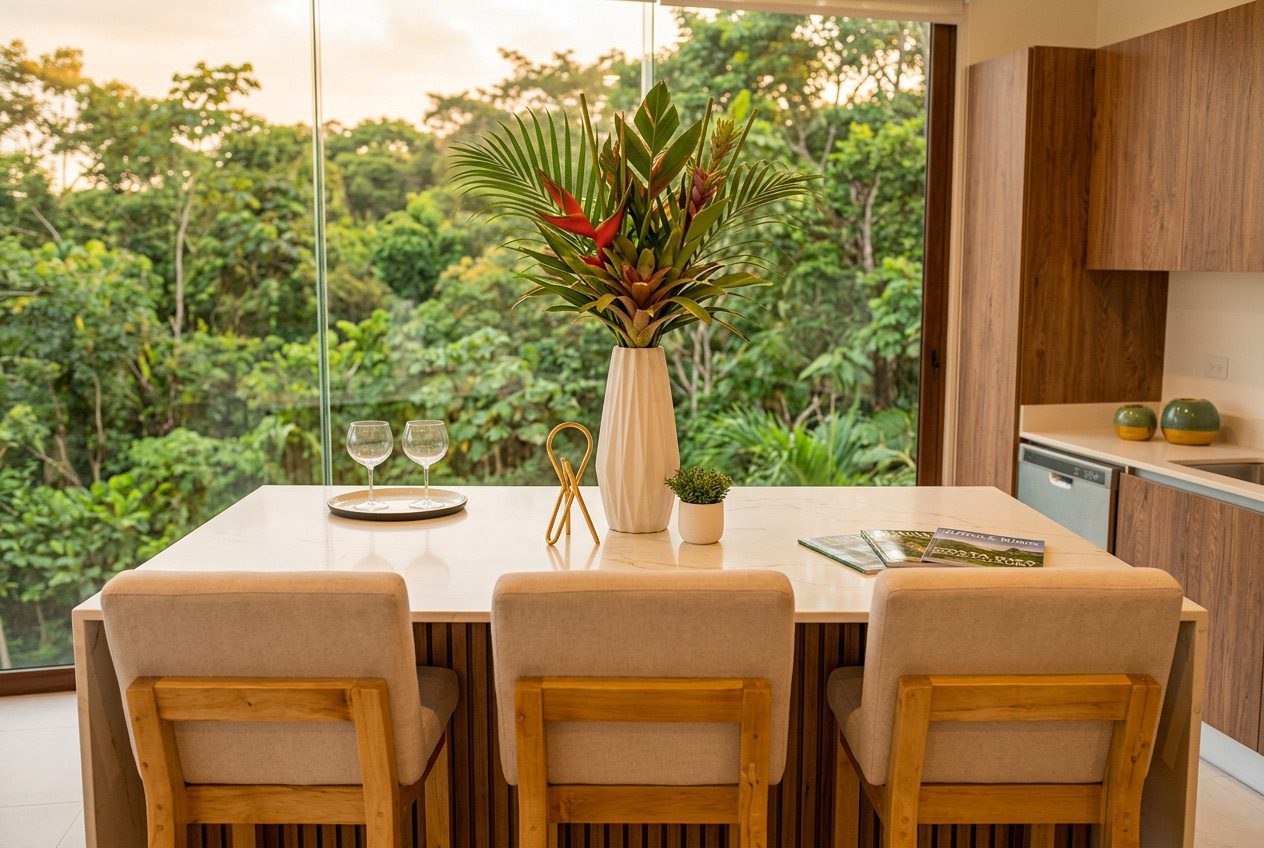 Kitchen island bar stools full scene — Riviera Home Furniture Jacó Costa Rica