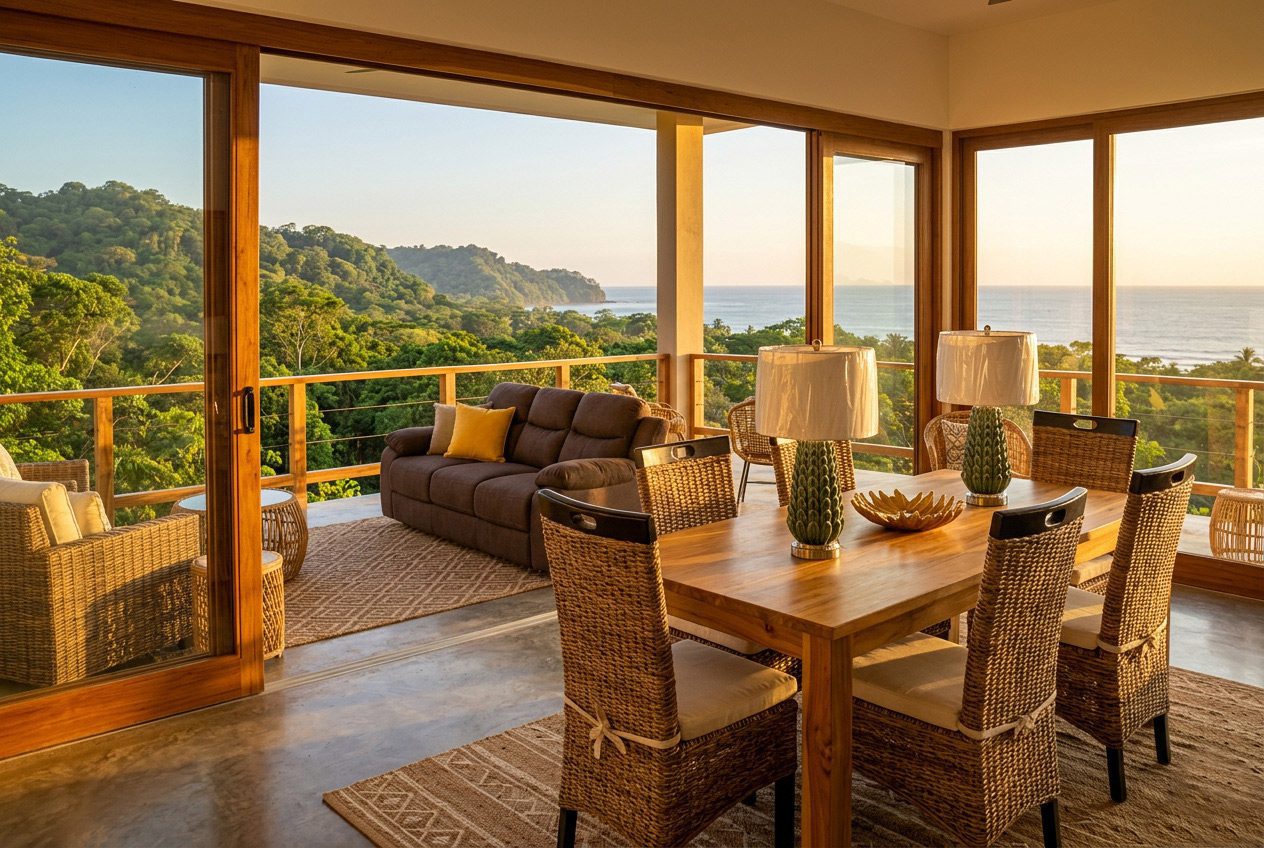 Coastal living and dining room by Riviera Home Furniture — Jacó Beach, Costa Rica