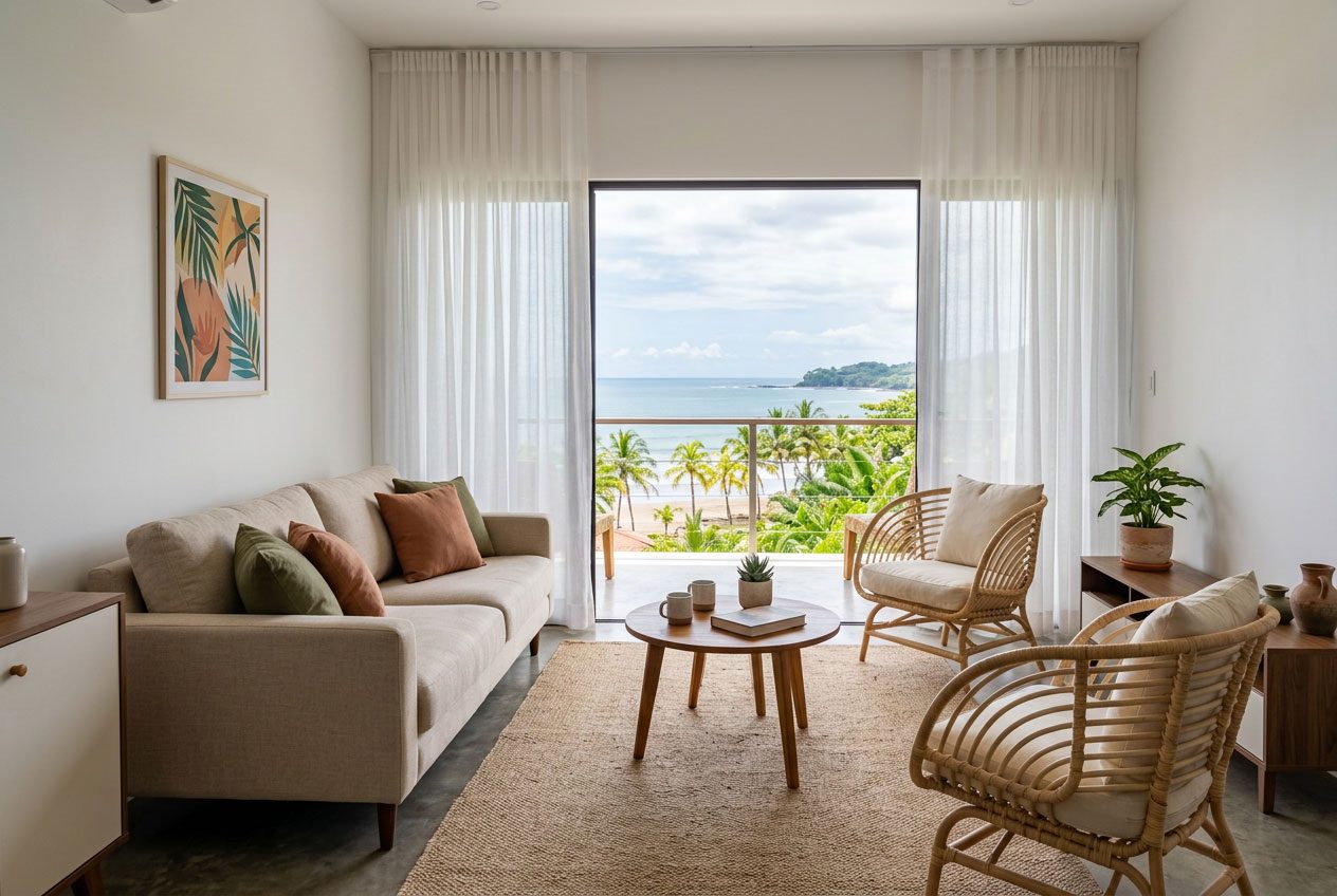 Well-proportioned condo living room in Jacó, Costa Rica — Riviera Home Furniture