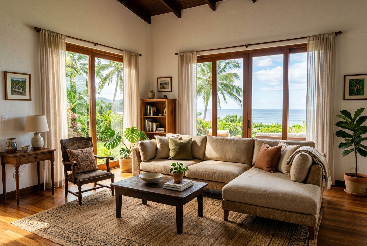 Modern coastal living room, the one right piece — Riviera Home Furniture Jacó