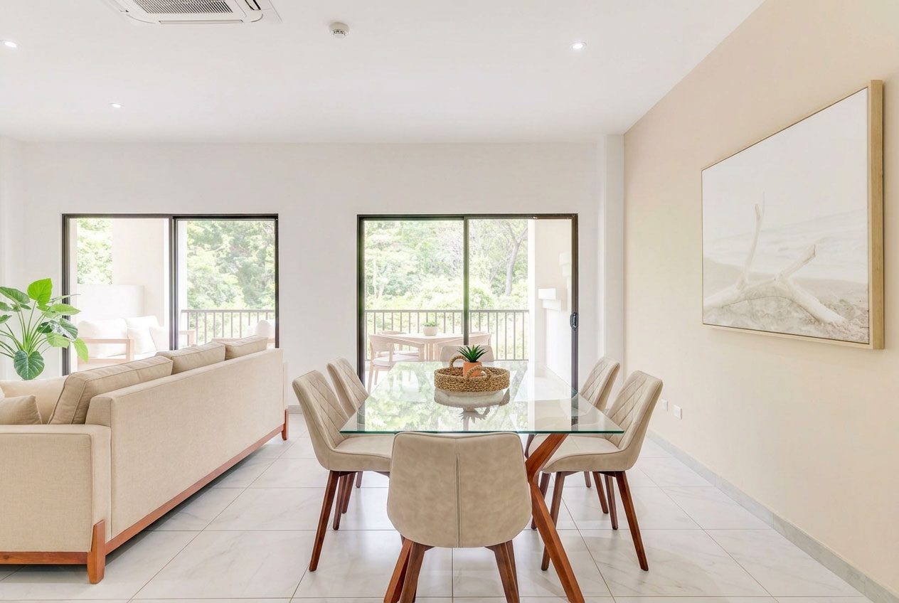 Furnished kitchen and dining area, Jacó Beach condo — Riviera Home Furniture
